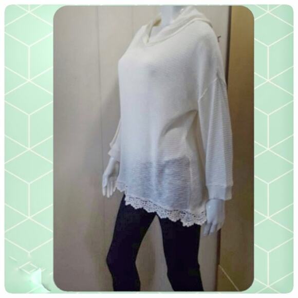 Lightweight Cream Knit Sweater Hoodie Sheer Mesh Stretch Top Cover Up Size XXL - Picture 1 of 7